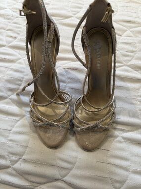 Gianni Bini Glitter Silver Strappy High Heels